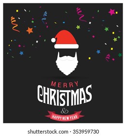 Santa Claus hat Christmas decorative template Design, Christmas New Year Flat card illustration
