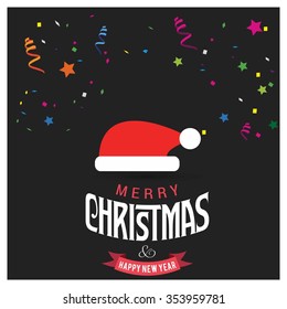 Santa Claus hat Christmas decorative template Design, Christmas New Year Flat card illustration