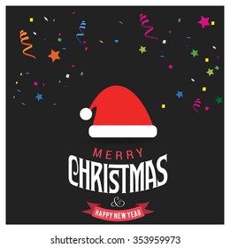 Santa Claus hat Christmas decorative template Design, Christmas New Year Flat card illustration