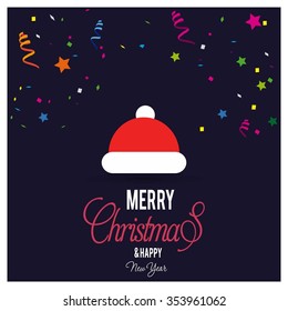 Santa Claus hat Christmas decorative template Design, Christmas New Year Flat card illustration