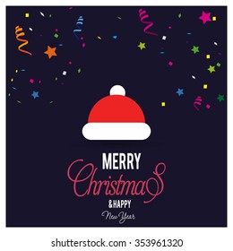 Santa Claus hat Christmas decorative template Design, Christmas New Year Flat card illustration