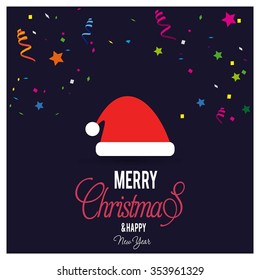 Santa Claus hat Christmas decorative template Design, Christmas New Year Flat card illustration