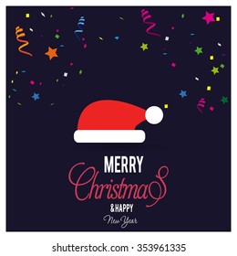 Santa Claus hat Christmas decorative template Design, Christmas New Year Flat card illustration