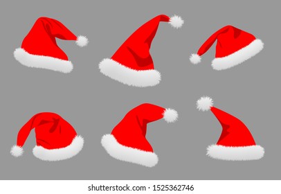  Santa Claus hat. Christmas santa claus hats set. Vector illustration.