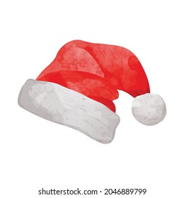 Santa Claus hat, Christmas icon  watercolour style vector illustration.