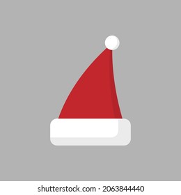 Santa Claus Hat. Christmas item. Red hat. Flat design vector illustration isolated on gray background.