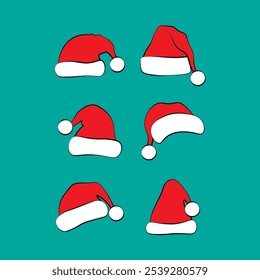 Colección de sombrero de Papá Noel, Ilustración vectorial.