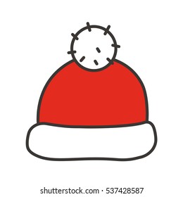 Santa Claus hat color icon. Winter cap with pom pom. Isolated vector illustration