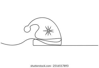 Weihnachtsmann Hut durchgehende einzeilige Zeichnung, einzeilige Kunstelement, minimalistische Skizze Linie Vektorgrafik, Weihnachten Winter Neujahr Konzept, Weihnachten, Weihnachtsmann Hut einzeilige Zeichnung