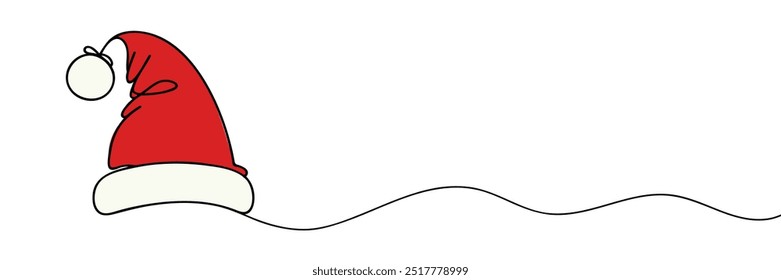 Sombrero de Santa Claus Dibujo continuo de una línea. Navidades o concepto de Año Nuevo.