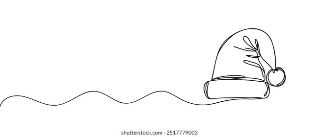 Santa Claus hat Continuous one line drawing. Christmas or New Year concept.