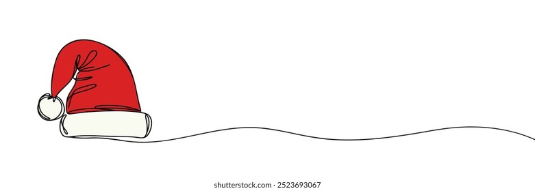 Santa Claus hat Continuous one line drawing. Christmas or New Year concept.