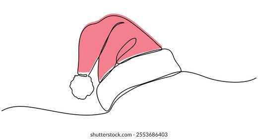 Santa Claus hat Continuous one line drawing. Christmas or New Year concept, One continuous line drawing of christmas Santa Claus hat. Nicolas red cup in simple linear style. Elegance logo editable.