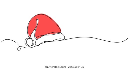 Santa Claus hat Continuous one line drawing. Christmas or New Year concept, One continuous line drawing of christmas Santa Claus hat. Nicolas red cup in simple linear style. Elegance logo editable.
