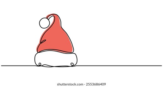 Santa Claus hat Continuous one line drawing. Christmas or New Year concept, One continuous line drawing of christmas Santa Claus hat. Nicolas red cup in simple linear style. Elegance logo editable.