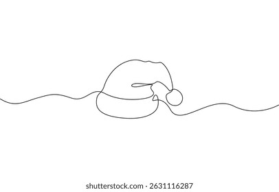 Santa Claus hat Continuous one line drawing. Christmas or New Year concept, Winter hat black icon, santa hats outline, one continuous line drawing, isolated.