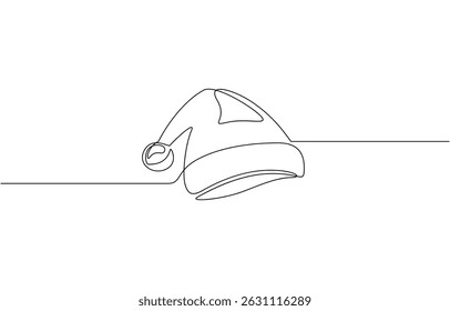 Santa Claus hat Continuous one line drawing. Christmas or New Year concept, Winter hat black icon, santa hats outline, one continuous line drawing, isolated.