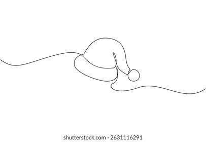 Santa Claus hat Continuous one line drawing. Christmas or New Year concept, Winter hat black icon, santa hats outline, one continuous line drawing, isolated.