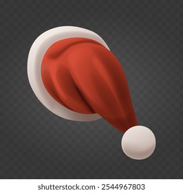 Santa Claus Hat Displayed On Transparent Background Ready For Use In Seasonal Designs And Christmas Projects Bringing A Festive And Joyful Atmosphere To Holiday Theme. Realistic 3d Vector Illustration