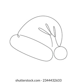 Santa Claus hat drawn in one continuous line. One line drawing, minimalism. Vector illustration.