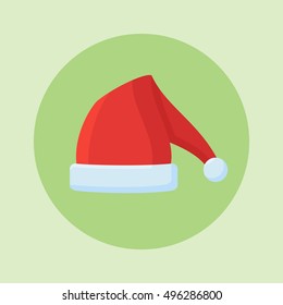 Santa Claus hat flat icon on green background. Vector illustration.