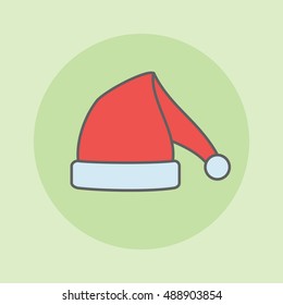 Santa Claus hat flat line icon. Vector illustration.