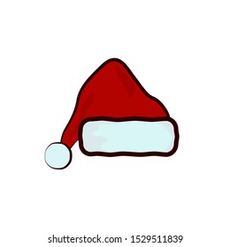 Santa Claus hat in flat style.  Santa hat for Christmas and New Year.  Vector