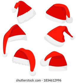  santa claus hat in flat style, set