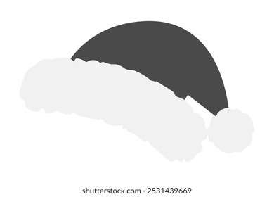 Santa Claus hat with fur and bubo in minimalistic grayscale. Christmas or New Year design element