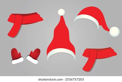 Santa Claus hat with a glossy finish, paired with a festive scarf, offering a charming and detailed holiday look. Perfect for Christmas-themed designs, greeting cards, or seasonal marketing.