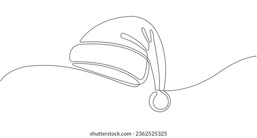 Santa Claus hat .Happy new year .Christmas holidays. One line drawing. Vector illustration.