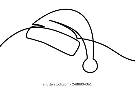 Santa Claus hat. Happy New Year. Christmas Holidays. Draw one line. simple linear style