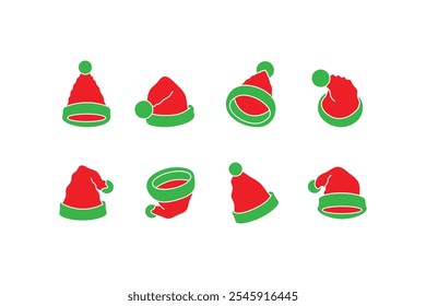 Santa claus hat icon.In flat style in green and red.vector.