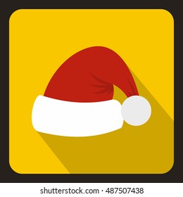 Santa Claus hat icon in flat style with long shadow. Headwear symbol vector illustration