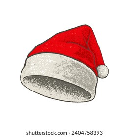 Santa Claus hat icon is made in sketch, doodle style. Isolated on white background. Vector.