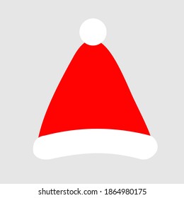 Santa Claus hat icon. Merry Christmas New Year xmas template. Red Santa hats cap, costume. Cute cartoon template for greeting cards, invitation. Flat design. White background. Isolated. Vector