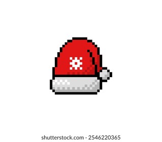 Santa Claus hat icon in pixel art design isolated on white background, Christmas and New Year vector sign symbol.