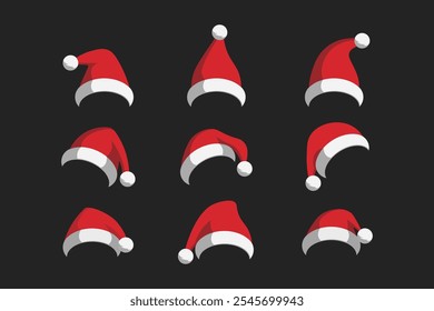 santa claus hat icon set ,santa hat in black background