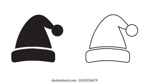 Santa Claus Hat Icon Set in Black and Outline Style