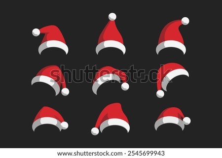 santa claus hat icon set ,santa hat in black background