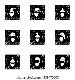 Santa Claus hat icons set. Grunge illustration of 9 Santa Claus hat vector icons for web