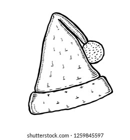 Santa Claus hat illustration, drawing, engraving, ink, line art, vector