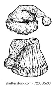 Santa Claus Hat Illustration, Drawing, Engraving, Ink, Line Art, Vector