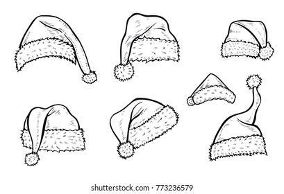 Santa Claus Hat Illustration, Drawing, Engraving, Ink, Line Art, Vector