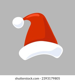 Santa Claus hat isolated. Headdress for a party, festival, carnival, holiday. Cartoon style. Holiday, Christmas and winter theme. Attribute of costume. Vector isolated.