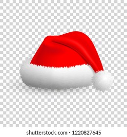 Santa Claus hat isolated on transparent background. Vector Realistic Illustration.