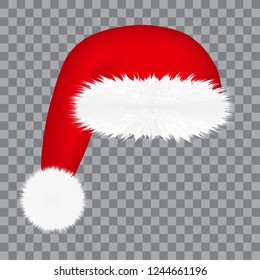 Santa Claus hat, isolated on transparent background, vector illustration.