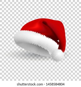 Santa Claus Hat Isolated On Transparent Background. Vector.