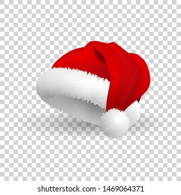 Santa Claus hat isolated on transparent background. Vector.