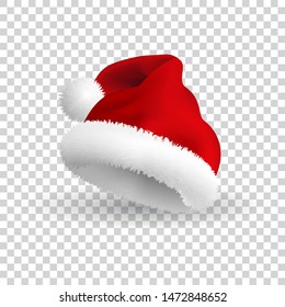 Santa Claus hat isolated on transparent background. Vector.